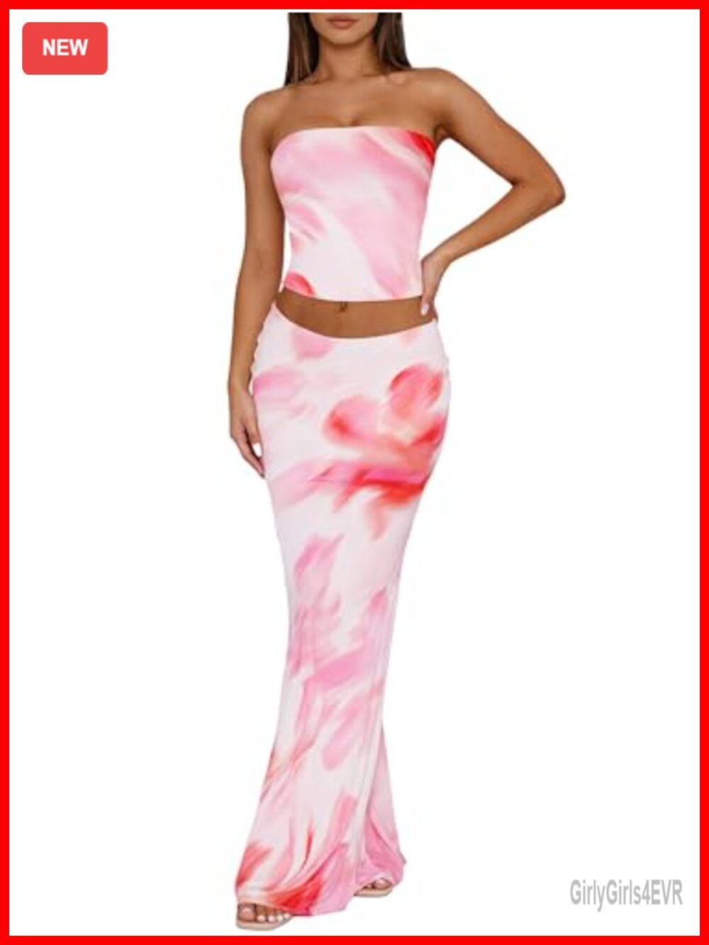 Two Piece Skirt Set Strapless Tube Top Bodycon Maxi Summer Vacation